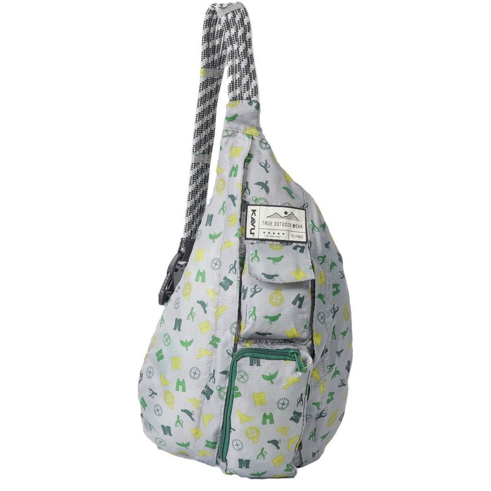 Kavu Rope Sling Bag Crossbody Pocket Hike 20" x 11" Grey Green Yellow Nature EUC